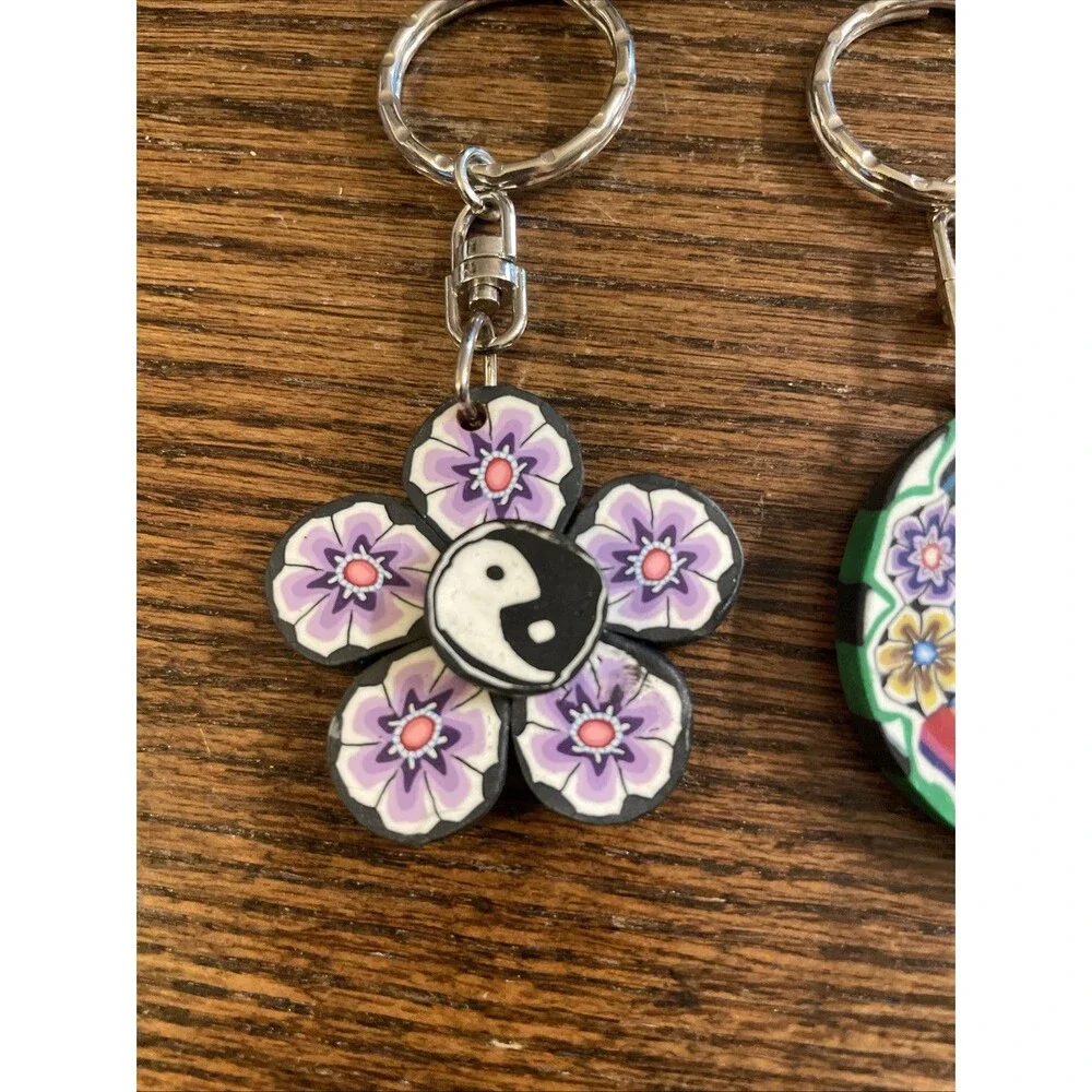 Y2K Fimo Sculpey Clay Yin Yang Dolphin Charm Strap Keychain Novelty